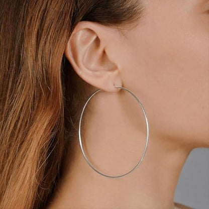Thin Gold Hoop Earrings for Women, 70mm/2.75in Large Thin Hoop Earrings, Lightweight Big Gold Hoop Earrings for Women Jewelry Gifts - color: Silver