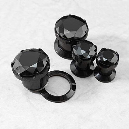 ZS 316L Stainless Steel Screw-Fit Ear Tunnel AAA+ Cubic Zirconia Ear Gauges | External Threaded Flesh Tunnels Plugs Ear Expander Stretcher Piercing Jewelry for Women Men - color: Black CZ, size: 0g(8mm)