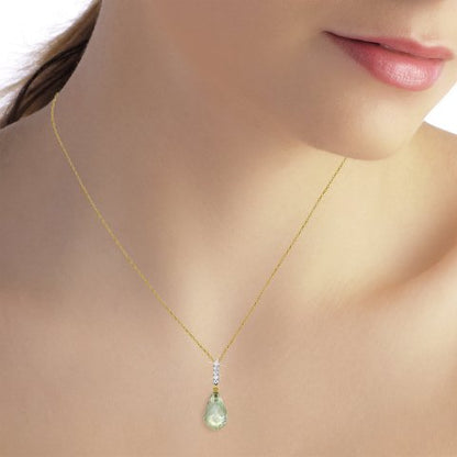 Galaxy Gold GG 14K Gold Briolette Green Amethyst and Genuine Diamonds Drop Pendant Necklace