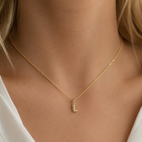 Gold Puffed Initial Letter Charm - 10 Karat Gold - 3D Bubble Letter Pendant - style: Letter l