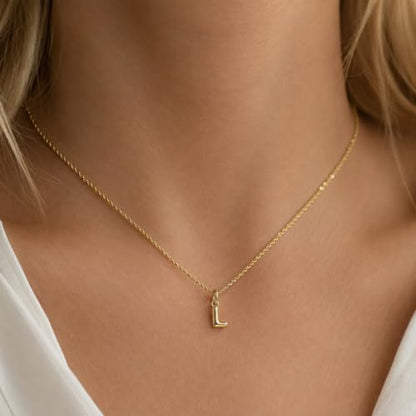 Gold Puffed Initial Letter Charm - 10 Karat Gold - 3D Bubble Letter Pendant - style: Letter l