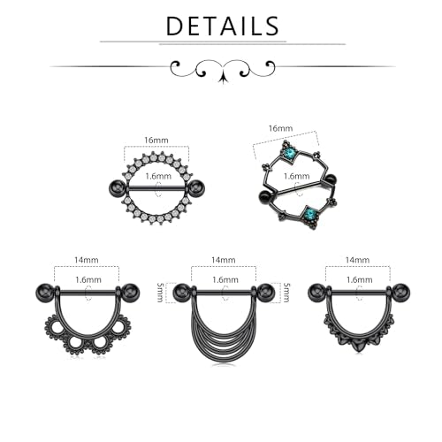 D.Bella 14G Nipple Rings Opal CZ Nipplerings Piercing Stainless Steel Nipple Straight Piercing Barbell for Women - style: Style AA