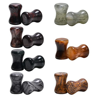 14PC 7 Pairs Stone Ear Plugs Double Flare Saddle Stretching Gauges Expander Stretchers 2G(6mm)-5/8"(16mm) - color: #1 2g(6mm)