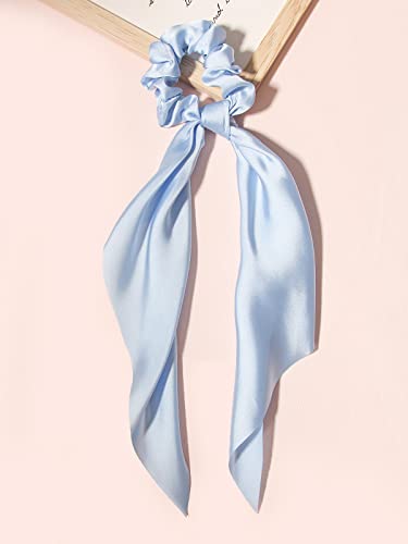 Pack of 2 Knotted Bow Hair Scrunchies Elastic Hair Scarf Hair Ties Bands Satin Hair Ribbon Scrunchy Ponytail Holder for Women and Girls,Hair Scarf Scrunchies with Tail, Hair Accessories (Light Blue) - color: Light blue