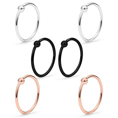 22G Thin Nose Rings Hoops 316L Surgical Steel Captive Bead Septum Nose Hoop Rings Eyebrow Lip Rings Cartilage Helix Rook Daith Earring Piercing Jewelry For Men Women 8mm - color: 6PCS-8MM-Mix Color #1