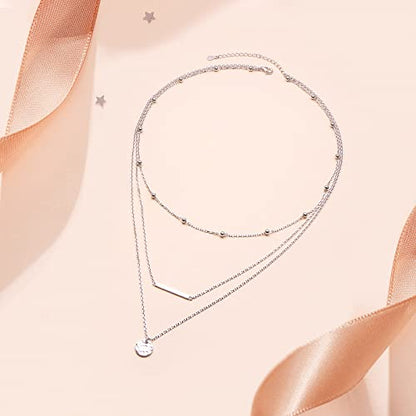 925 Sterling Silver Multilayer Layered Triple Long Chain Necklace for Women - style: Multilayer 3 Triple
