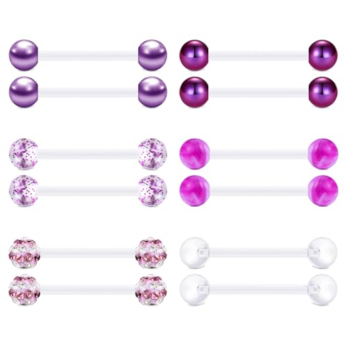 FECTAS Plastic Nipple Rings Tongue Piercing Retainer Barbell 14g for Women Surgery 12/14/16/18mm - style: E-12pcs-16MM