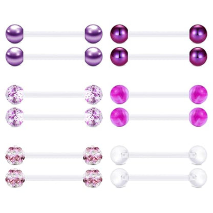 FECTAS Plastic Nipple Rings Tongue Piercing Retainer Barbell 14g for Women Surgery 12/14/16/18mm - style: E-12pcs-16MM