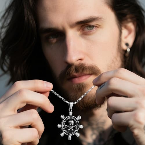 Stainless Steel Gothic Y2K Punk Rock Emo Biker Pendant Necklace | Cosplay Vintage Viking Alt Edgy Fashion Charm Necklace Jewelry for Men Women Active Daily Wear - style: Rudder Skull