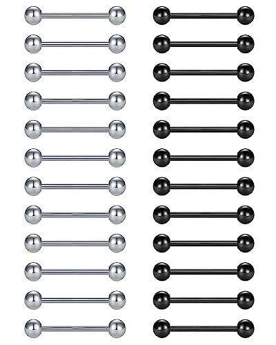 VCMART 12mm-18mm 14G Tongue Rings Nipple Straight Barbells Surgical Steel Body Piercing Jewelry - style: Style C -24pcs, silver & black