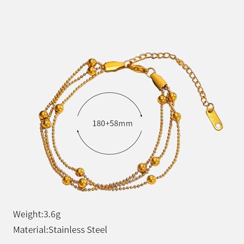 CTRLZTEAM 14K 18K Gold Plated Layered Bracelets for Women Stacked Bracelet | 14K 18K gold plated multi layer bracelets combine distinct chains with single clasp for instant pre-stacked style - style: Triple-Strand Integrated Layering