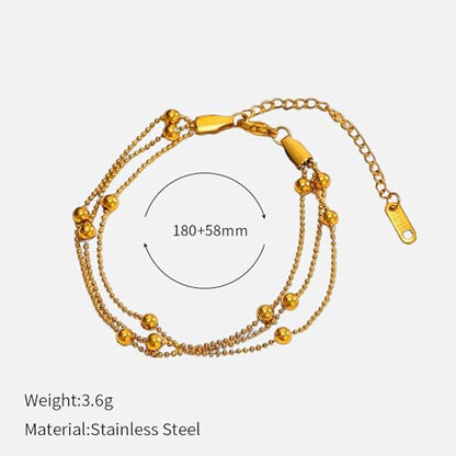 CTRLZTEAM 14K 18K Gold Plated Layered Bracelets for Women Stacked Bracelet | 14K 18K gold plated multi layer bracelets combine distinct chains with single clasp for instant pre-stacked style - style: Triple-Strand Integrated Layering