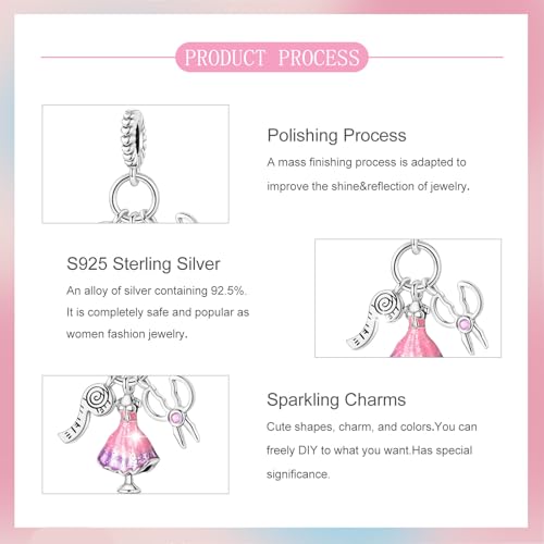 S925 Sterling Silver Cute Bead Charm for Pandora Bracelets and Necklaces | Lucky Clover Cute Animal Pink Bow Cherry Butterfly Pendant Bead Charms Jewelry Making Gifts for Women Valentines Mother's Day - style: Fashion Designer Dangle Charm