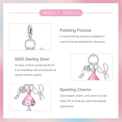 S925 Sterling Silver Cute Bead Charm for Pandora Bracelets and Necklaces | Lucky Clover Cute Animal Pink Bow Cherry Butterfly Pendant Bead Charms Jewelry Making Gifts for Women Valentines Mother's Day - style: Fashion Designer Dangle Charm