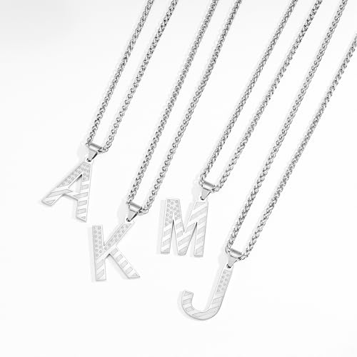 Initial Necklace for Men Stainless Steel Pendent Chain Personalized A-Z Letter Necklaces Black/Gold/Silver Christmas Jewelry Gifts - color: Silver, style: Initial-J