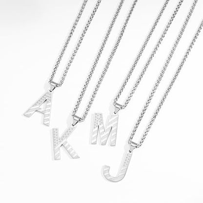 Initial Necklace for Men Stainless Steel Pendent Chain Personalized A-Z Letter Necklaces Black/Gold/Silver Christmas Jewelry Gifts - color: Silver, style: Initial-M