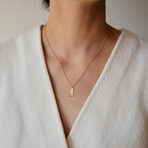 Dainty Gold Necklace: 14k Gold Plated Dianty Boots Bow Sun Moon Horse Evil Eye Conch Seahorse Necklace for Women 16.5"+2" - color: Boots
