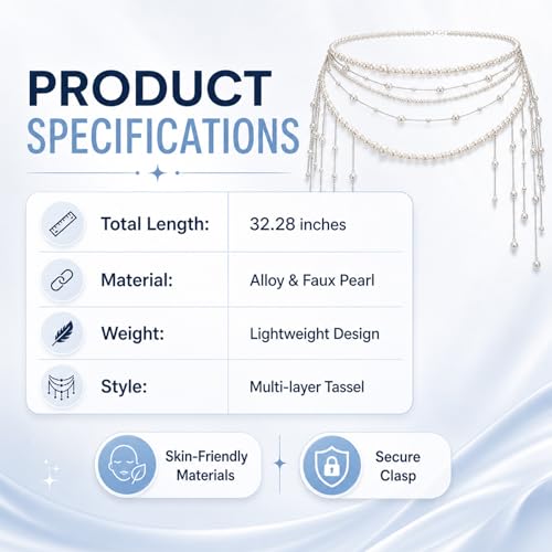 Pearl Waist Chain, Chain & Waist Belt for Women, Hip & Bride Waist Chain, Multilayer Tassel Belly Pearl Body Chain for Wedding Dress