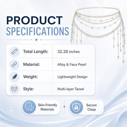 Pearl Waist Chain, Chain & Waist Belt for Women, Hip & Bride Waist Chain, Multilayer Tassel Belly Pearl Body Chain for Wedding Dress