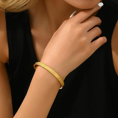 Gold Bangle for Women 18K Gold Plated Bamboo Heart Star Labyrinth Bangle Bracelets Dainty Stainless Steel Jewelry Gifts - color: Labyrinth Bangle-Gold