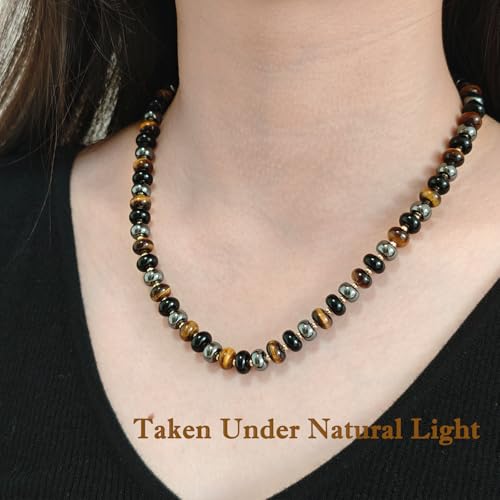 Boho Gemstone Beaded Necklace for Women – Colorful Natural Stone Choker 18K Solid Heart-Shaped Pendant, Summer Beach Jewelry - color: Triple Protection