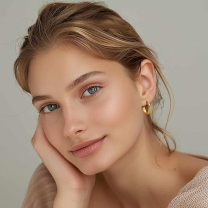 Gold Hoop Earrings for Women 14K Gold Earrings for Women | Lightweight Small Gold Hoop Earrings Thick Chunky Gold Huggie Hoop Earrings 14K Gold Hoop Earrings for Women 13/18/22mm - size: 22MM