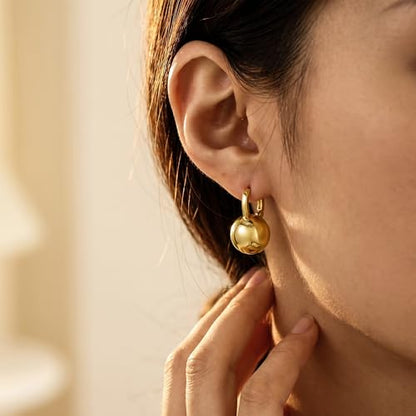 14k Gold Plated Ball Dangle Earrings for Women Sterling Silver Ball Drop Earrings Hypoallergenic Round Balls Hoop Earring Leverback Lightweight Earrings Fashion Jewelry - color: gold 2