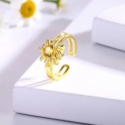 Sariel 925 Sterling Silver Toe Rings for Women Boho Adjustable Mid Finger Rings Summer Vacation Ocean Beach - color: Sun