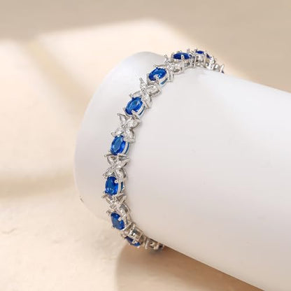 Crysdue Wedding Bridal Bracelets for Brides, Cubic Zirconia Tennis Birthstone Jewelry Gift for Women Prom - style: E_Blue 7.6"