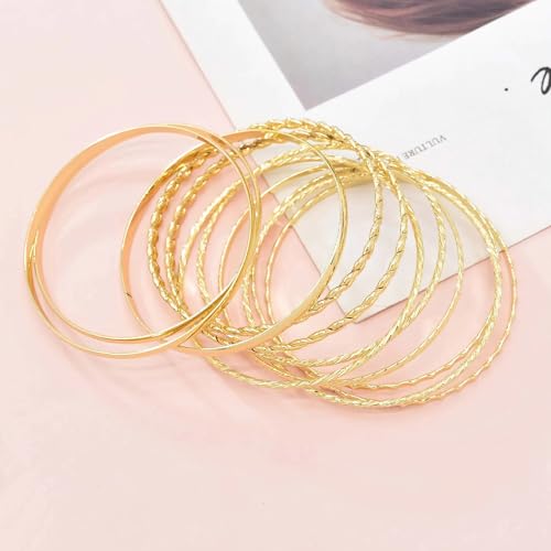 12PCS Sterling Silver Bangle Bracelets for Women Stack Chunky Indian MultiLayer Stackable Textured Boho Simple Delicate Jewelry Set Non Tarnish Birthday Gifts for Women Her