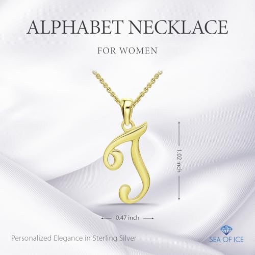 SEA OF ICE Letter Initial Necklace, Alphabet Letter Pendant Necklace, Sterling Silver, Gold, Rose Gold Necklace for Women, Elegant Initial Necklaces, Personalized Custom Women's Necklaces - color: Yellow Gold - T