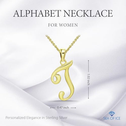 SEA OF ICE Letter Initial Necklace, Alphabet Letter Pendant Necklace, Sterling Silver, Gold, Rose Gold Necklace for Women, Elegant Initial Necklaces, Personalized Custom Women's Necklaces - color: Yellow Gold - T