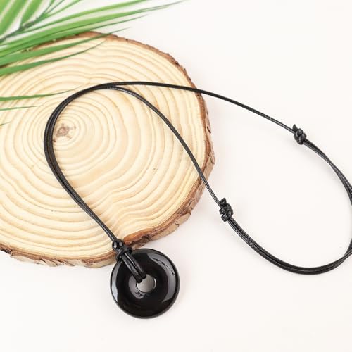 Anjiucc Natural Gemstone Tree of Life Black Obsidian/Golden Obsidian Pendant Necklace for Male and Female Necklace - color: Black obsidian 5