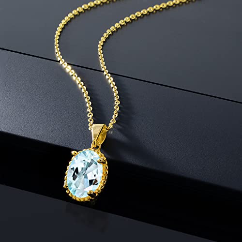 Gem Stone King 11X9MM Oval Gemstone Birthstone Pendant Necklace | 925 Sterling Silver | Solitaire Necklace For Women | With 18 Inch Chain | Fine Jewelry Gifts for Mom Women Wife Her - color: Sky Blue Topaz-November