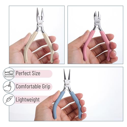 Mr. Pen- Pliers for Jewelry Making, 3 Pack, Chain Nose | Round Nose Pliers Set and Wire Cutter for Beading, Wire Wrapping, Jump Rings, Jewelry Repair, Crafting, DIY - color: Pastel