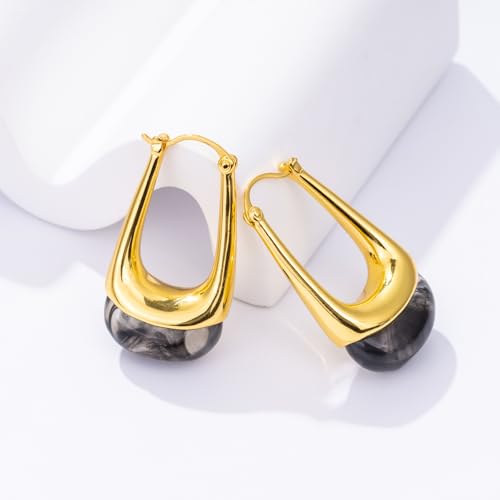 Acrylic Gold Hoop Earrings Chunky Statement Dangle Drop Huggie Earring Colorful Resin Jewelry for Women - color: Black