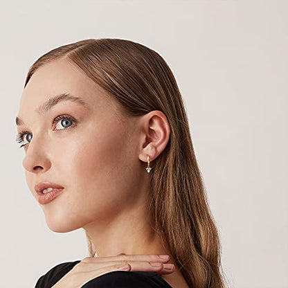 PAVOI 14K Gold Plated Huggie Hoop Earrings with Charms for Women - 925 Sterling Silver Posts Dainty Motif Huggie Hoop Dangle Earrings - Lightweight Dangle Drop Jewelry with Cubic Zirconia - style: Tri CZ