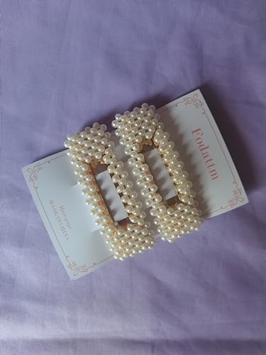 Fodattm 2PCS Sweet Imitation Pearl Hair Clips Hairpin Simple Fashion Alloy BB Hairgrip Hair Accessories for Women (Rectangle, Gold)
