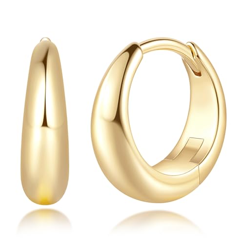 Gold Hoop Earrings for Women 14K Gold Earrings for Women | Lightweight Small Gold Hoop Earrings Thick Chunky Gold Huggie Hoop Earrings 14K Gold Hoop Earrings for Women 13/18/22mm - size: 22MM