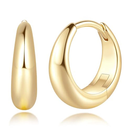 Gold Hoop Earrings for Women 14K Gold Earrings for Women | Lightweight Small Gold Hoop Earrings Thick Chunky Gold Huggie Hoop Earrings 14K Gold Hoop Earrings for Women 13/18/22mm - size: 22MM