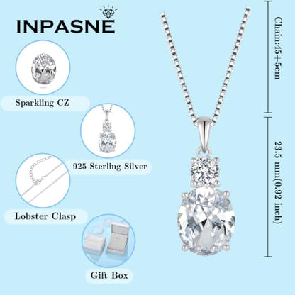 Birthstone Necklace for Women 925 Sterling Silver | Oval Cut Pendant Necklace, Jewelry for Mom Wife - color: White