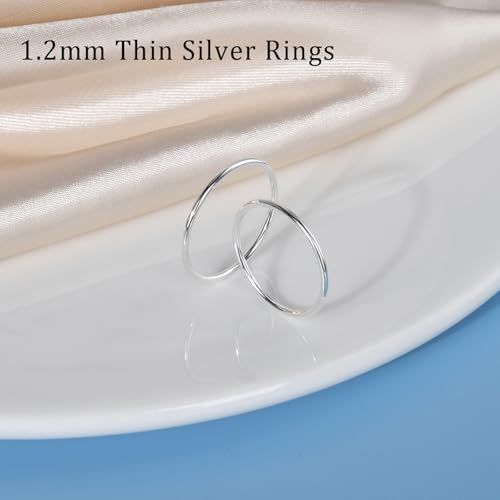 CANDYFANCY 925 Sterling Silver 1.2mm Stacking Midi Thin Rings Thumb Pinky Ring Stack Knuckle Rings for Women Band Ring Size 2.5-8.5 - color: silver-1pcs, size: 4.25