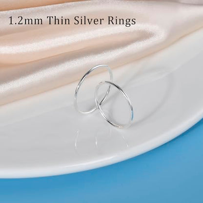 CANDYFANCY 925 Sterling Silver 1.2mm Stacking Midi Thin Rings Thumb Pinky Ring Stack Knuckle Rings for Women Band Ring Size 2.5-8.5 - color: silver-1pcs, size: 5