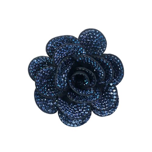 Rhinestone Rose Flower Brooch Lapel Pins for Women Her Fashion Crystal Camellia Flower Brooches Pin for Dress Accessories Jewelry Boutonniere Corsage Wedding Party Birthday Gift 70mm - color: Navy Blue