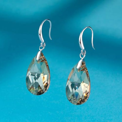 Austrian Crystal Teardrop Dangle Hook Earrings for Women 14K Gold Plated Hypoallergenic Jewelry - color: Light Topaz