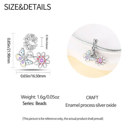 CYCUFF 925 Sterling Silver Charms Suitable for Bracelet Pendants Beads, Charm Necklaces Jewellery Gift for Women - color: Butterfly Flower Charm
