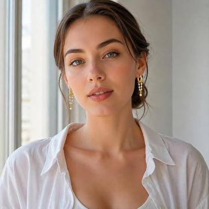 Gold Dangle Hoop Earrings for Women 14K Gold Plated Cubic Zirconia Small Huggie Drop Dangle Earrings Trendy CZ Bridal Wedding Jewelry