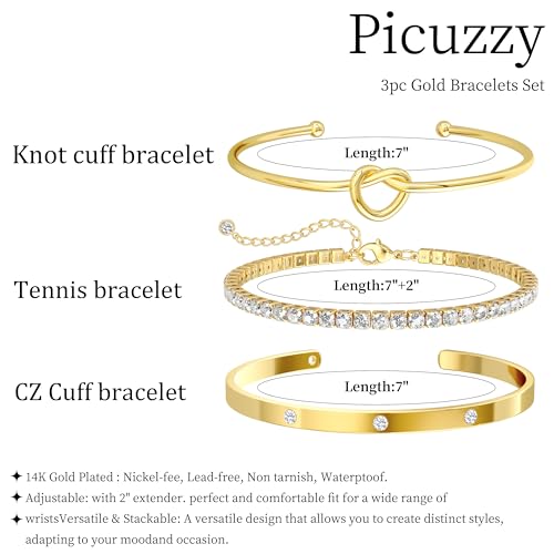 14K Gold Plated Stackable Bangle Bracelets for Women | Dainty Cuff Bracelets, Stackable for Women, Waterproof Bracelet Stack, Gold Jewelry Gifts Trendy Adjustable Accessories - color: 3-layer-A-Gold