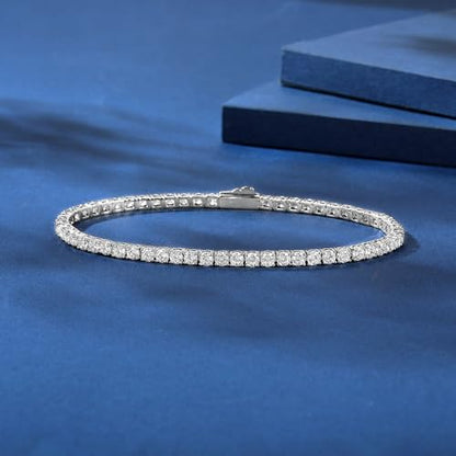 3/4/5mm Tennis Bracelet, 18k White Gold Plated 3MM/4MM/5MM Iced Out Round Cubic Zirconia Tennis Bracelet for Women Men 6.5/7/7.5 Inches - color: 3MM White Gold, size: 7 inch