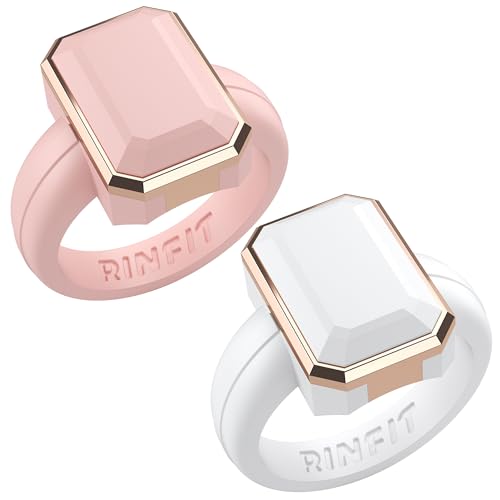 Patented Metal-Framed Silicone Rings - Emerald Collection - color: Pack I - Pink and White / Metal Rose Gold